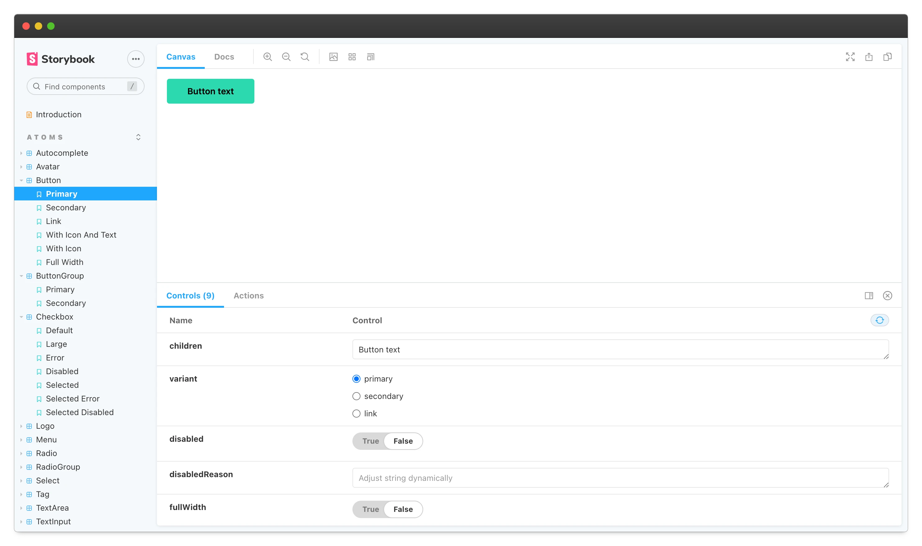 sMover component library documented in Storybook